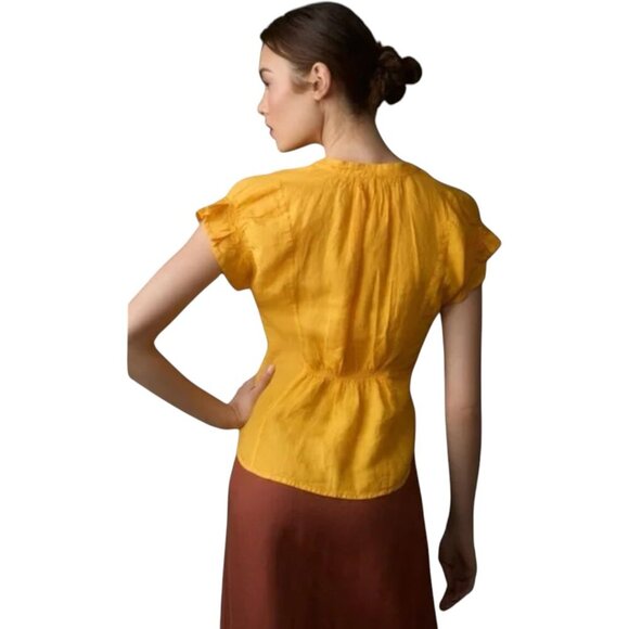 Anthropologie The Tatum Linen Flutter-Sleeve Blouse by Pilco Size Large - Picture 9 of 10